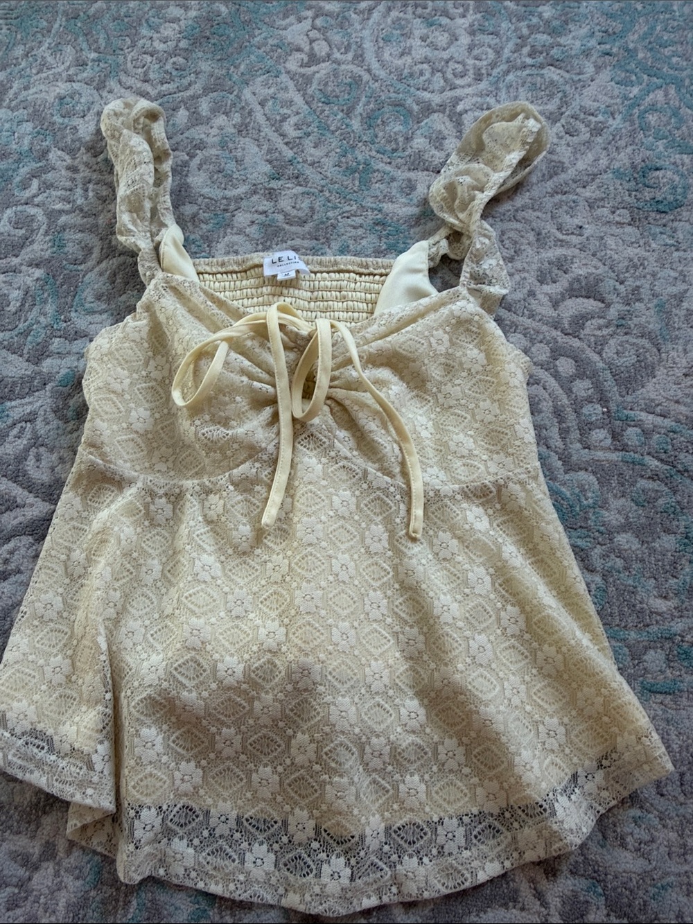 Le Lis Pale Yellow Lace Tie-Front Camisole